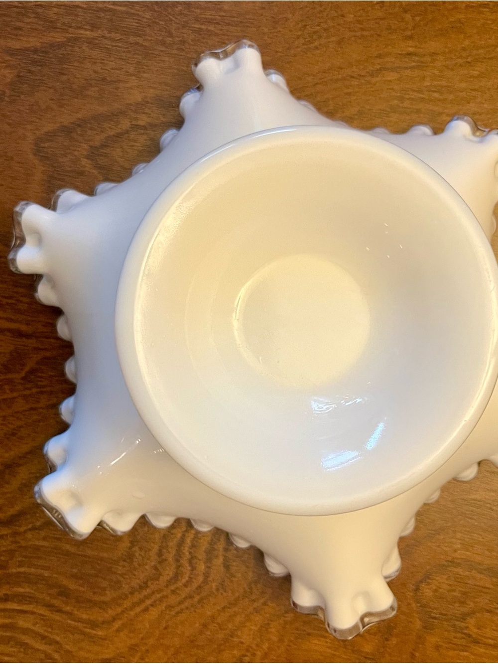 Vintage Fenton Ruffled Pedestal Milk Glass Bowl - Picture 3 of 6
